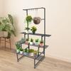 3 Tier Tall Plant Stand with Hanging Rods, 100cm Multi-Level Flower Shelf, Sturdy Metal Plant Holder for Indoor Outdoor Garden