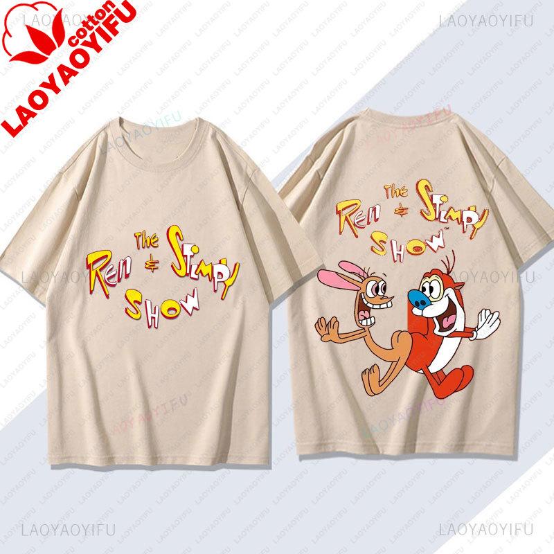 

The Ren Stimpy T Shirt OverSized Homme Brand Funny Print Tee Vintage Cartoon Theme Streetwear Harajuku Y2k Clothes Cotton Tees XS