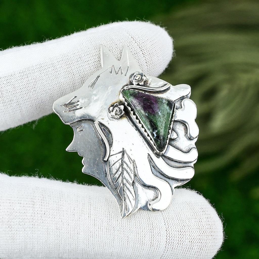 Natural Ruby Zosite Gemstone Pendant Handmade 925 Sterling Silver Indian Jewelry