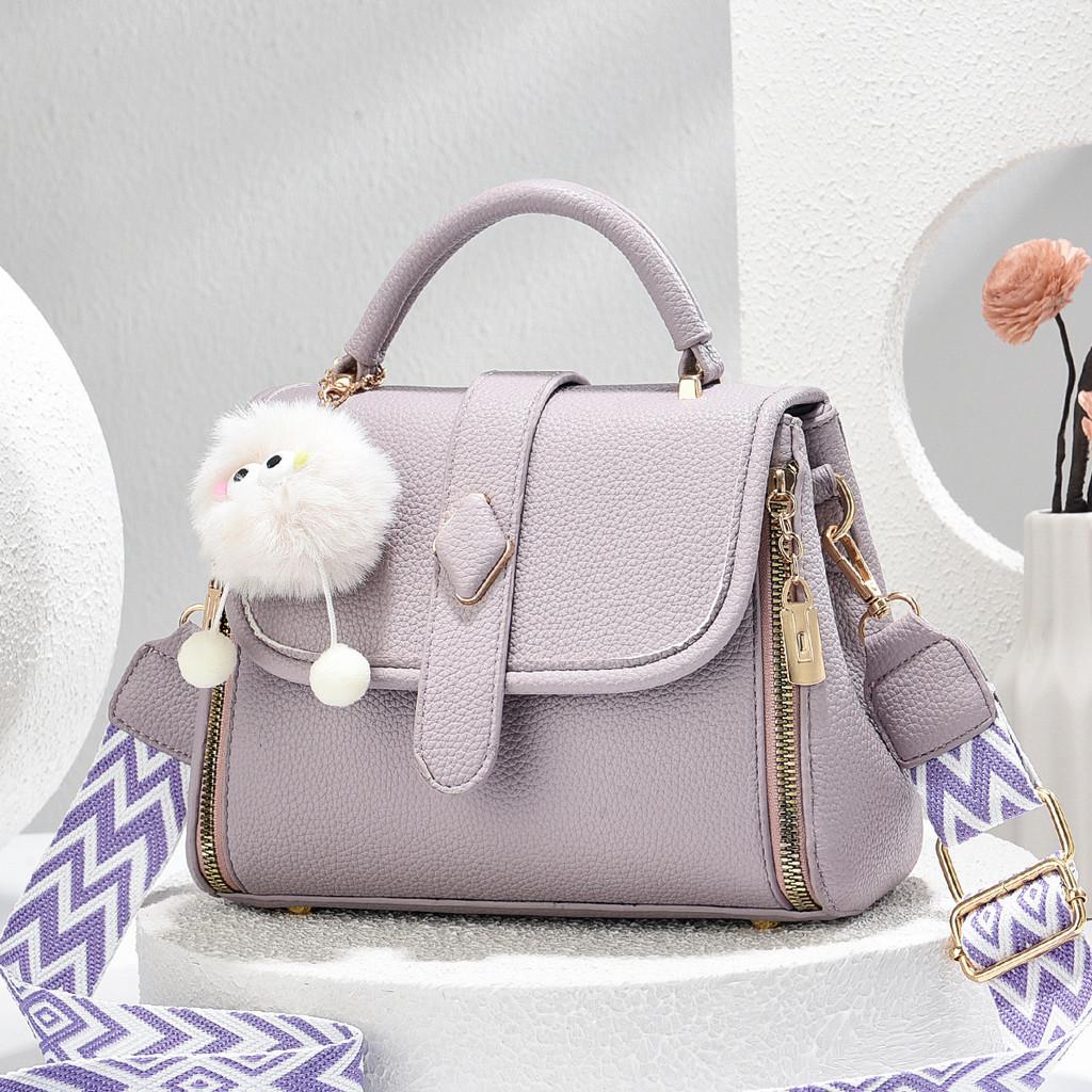 Simple Solid Color Lychee Texture Women Casual Shoulder Bag Pendant With