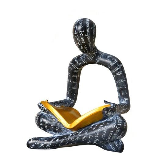 

Абстрактна статуетка читаючої людини, що тримає золоту книгу, Чоловік, статуя зі смоли, Скульптура, Декорація для дому, офісу, на стіл, Подарунок для книголюбів B чорний