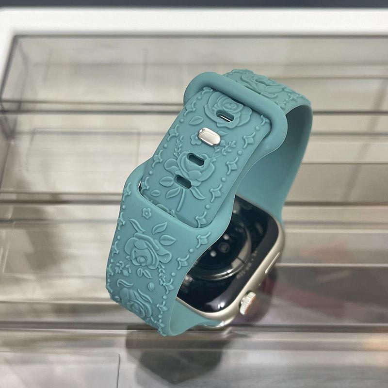 Rose Silicone Strap for Apple Watch- Soft Silicone Creative Rose Embossed Watch Band for iWatch S10/9/8/7/6/5/4/3/2/1/Se/Ultra/Ultra2 49mm 46mm 45mm