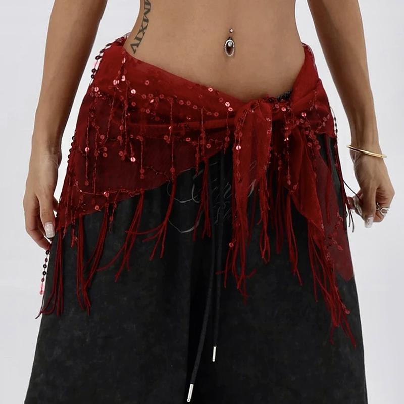 Versatile Belly Dance Waist Chain Tassel Triangular Scarf Waist Belt Jazz Dance Accessories Indian Dance Holiday Fart Curtain