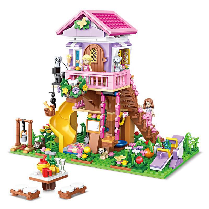 New Girls' Pink Princess Castle Treehouse Building Blocks Model