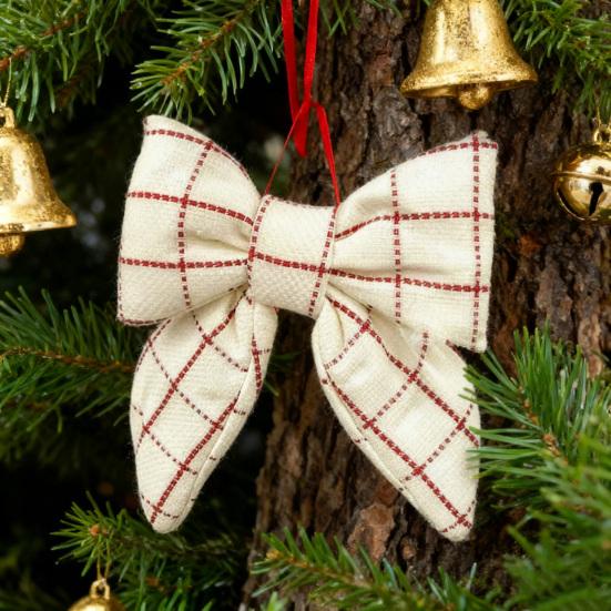 1/2Pcs Large Christmas Bow Decoration Red White Plaid Hanging Bow Ornament Indoor Outdoor Xmas Holiday Party Fabric Bow Wreath Decor