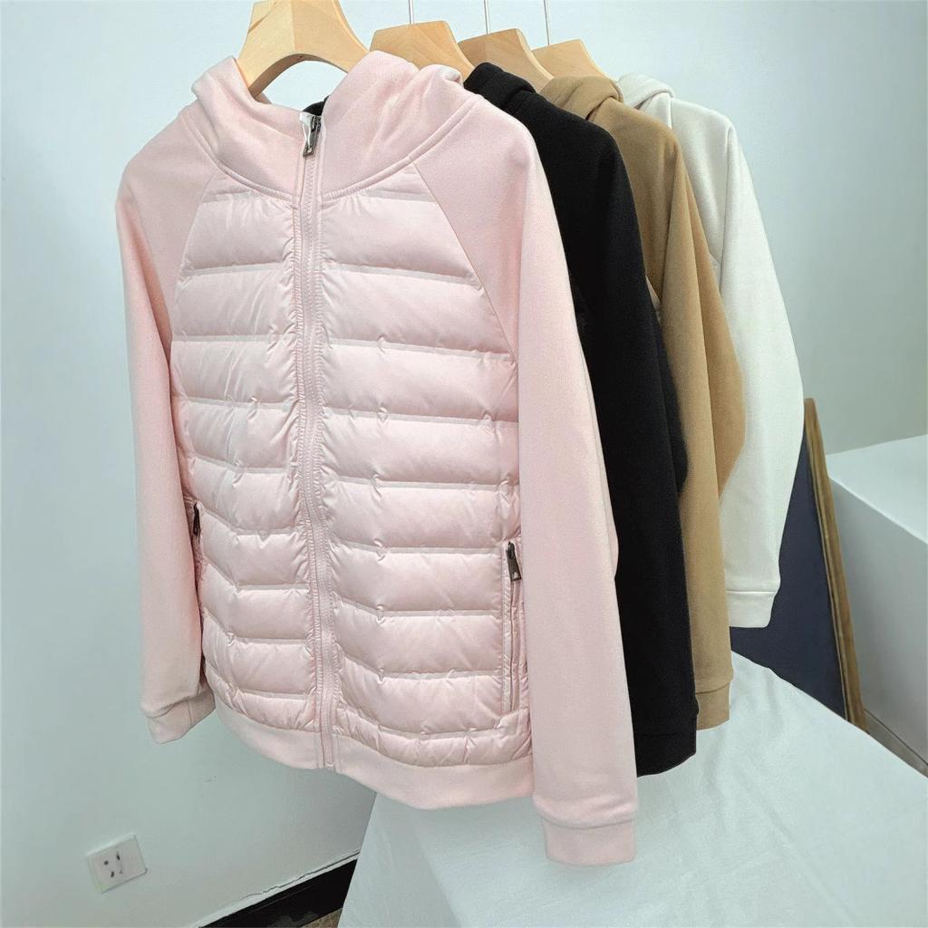 (recommended for couples) Splicing sweater hat for men and women couples down jacket% white duck down thin knitted