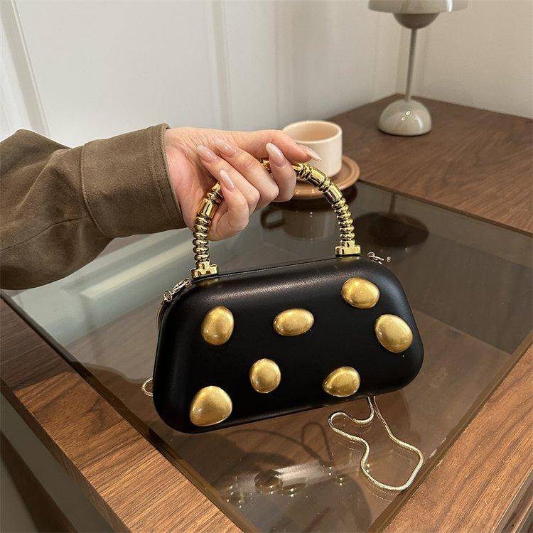 Gold rivet metal Box Clutch Bag women evening wedding party cute purse bag handbag yellow color autumn winter