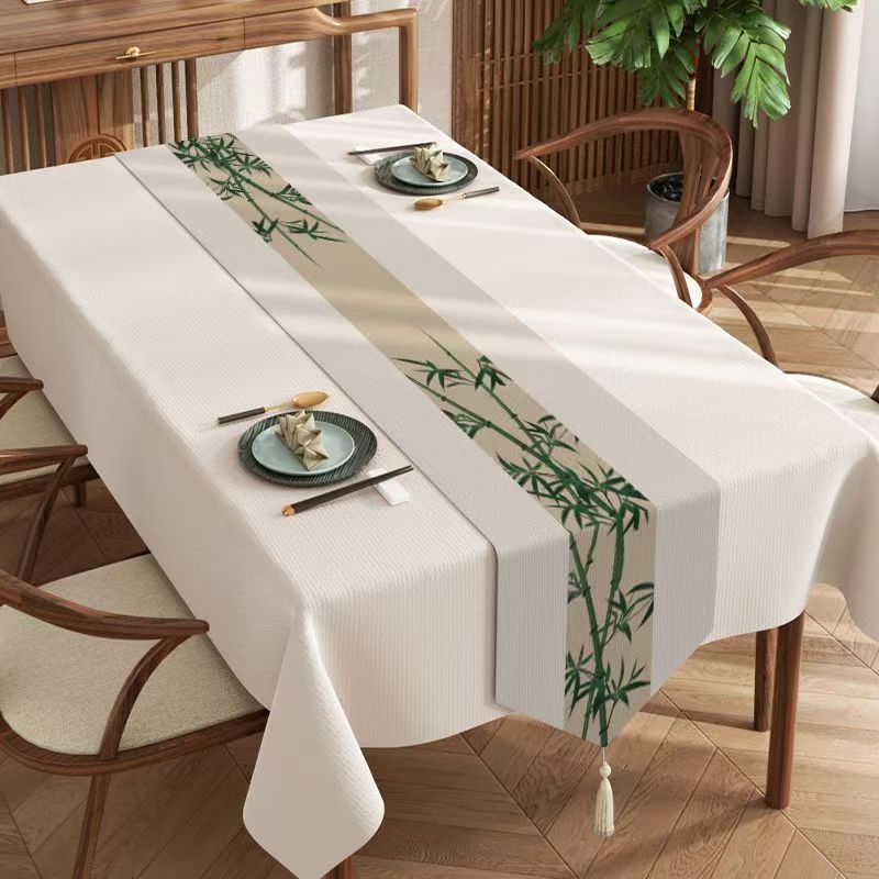 Chinese Style Table Flag Waterproof Oil Resistant Tassel Table Runner Tea House Tea Towels Zen Tea Table Cloth Hotel Bed Flag