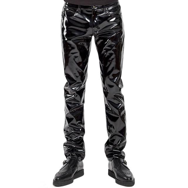 Mens PU Leather Shirt Short Sleeve Slim Fit Tops Zipper Wetlook Clubwear Shiny