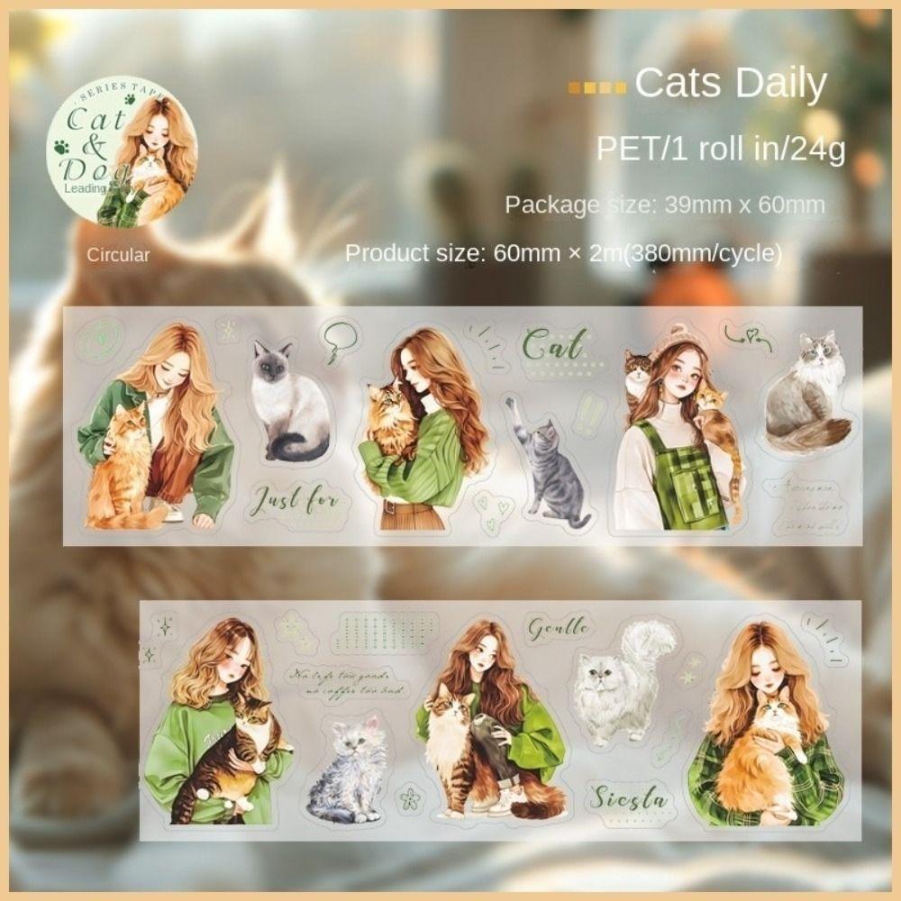 60mmx2m Cute Diary Paper Tape Girl with Pet Clothing Waterproof Tape Trendy Scrapbook Set