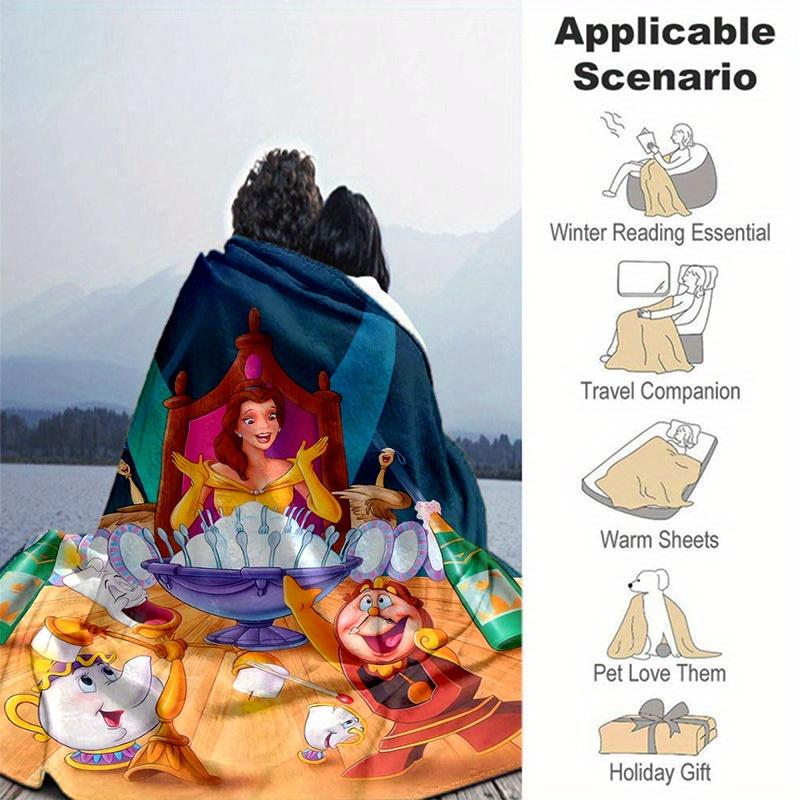 1pc, Beauty and the Beast Belle Birthday Party Scene Throw Blanket Home Decor, Couch Cover, Outdoor Blanket, Gift, Flannel Blanket for Bedroom