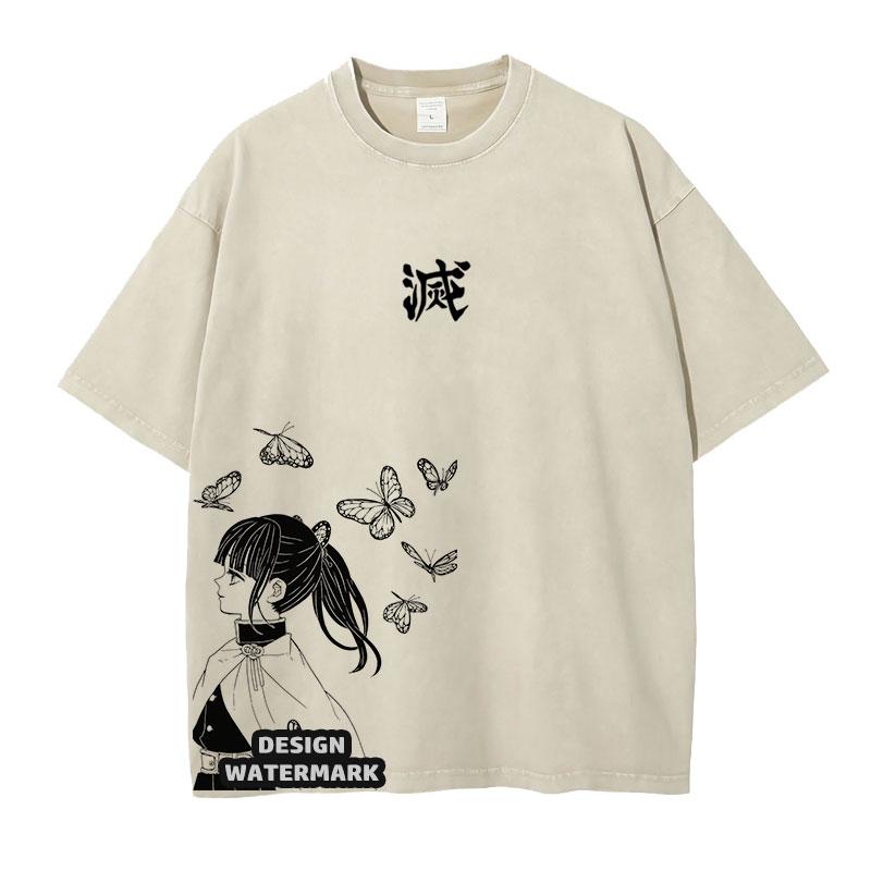 Anime Inosuke Tshirts Oversized Vintage Washed KKimetsu No Yaiba T Shirt Tanjirou Zenitsu Kyoujurou Tops Tees Man Cotton