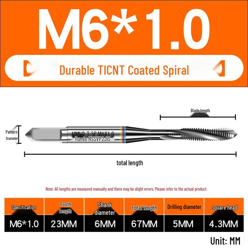 UMLO High Vanadium Spiral Tap Machine for M3-M10 Stainless Steel Tapping