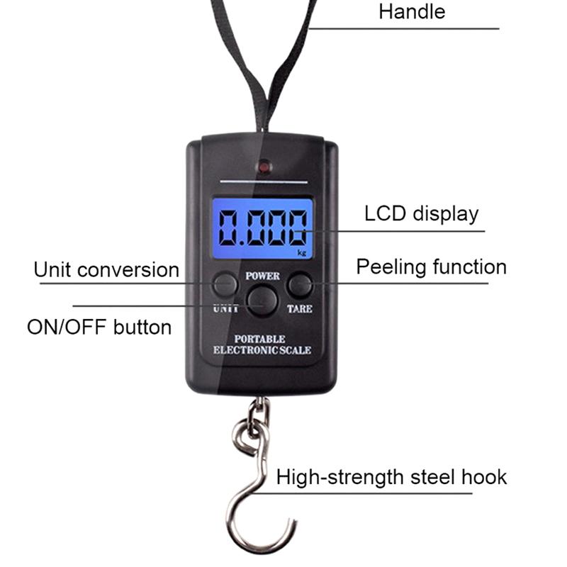 40kg Multifunctional Mini Electronic Digital Portable Hanging Scale Weighs Tool For Fishing Luggage Suitcase Travel Hook Scales+