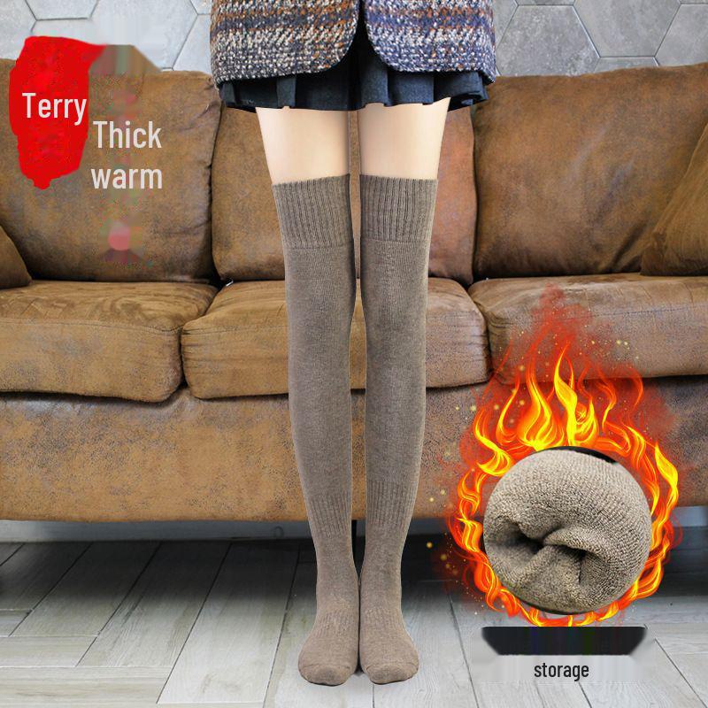 

Женские толстые махровые носки выше колена: Теплые бархатные чулки для осени и зимы (Корейский стиль) Knee-length terry хаки