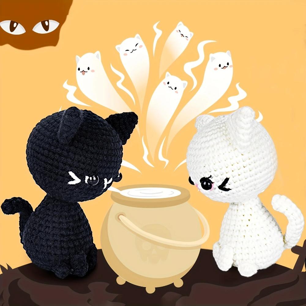 Black White Cat Amigurumi Halloween and Christmas Gifts, DIY Crochet Cats Kit, Crochet Kit Cat Forbeginners, Crochet Kit Cat