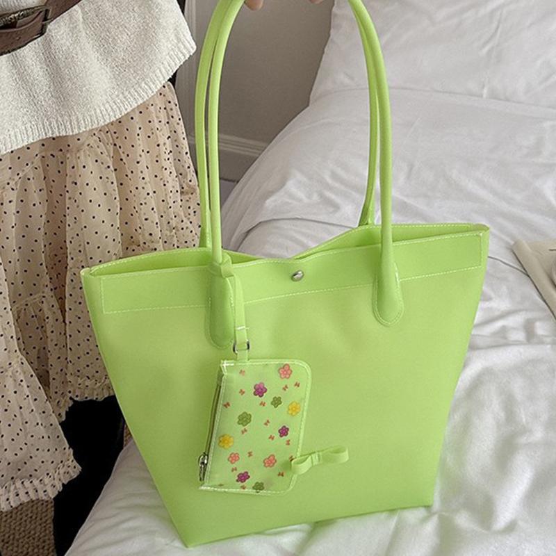 Jelly Color Pvc Clear Tote Bag Women Commute Shoulder Bag Large Capacity Waterproof Shopper Pouch Transparent Top Handle Handbag