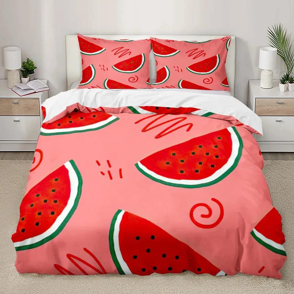Watermelon Duvet Cover Set Fresh Fruit Pink Green Style Comforter Cover for Boys Girls Women Polyester Bedding Set King Size