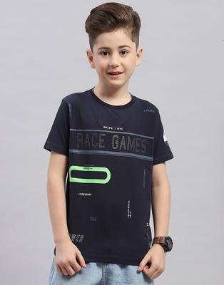 Jungen Dunkelblau bedrucktes Rundhals-T-Shirt