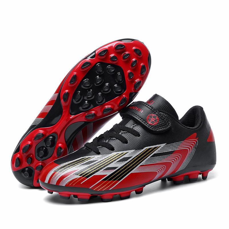 Children's Football Shoes Four Seasons Leather Velcro Wear-resistant Kick-resistant Long Spike Running Shoes