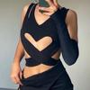 Gothic Hollow Out Crop Tops For Women Dark Academic Casual Tank Top Summer Streetwear Black Clothes