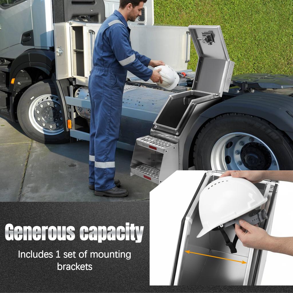 Aluminum Side Mount Tool Box Lockable Storage for Semi Trailer Truck Frame Step Fit for Peterbilt Kenworth Freightliner & More