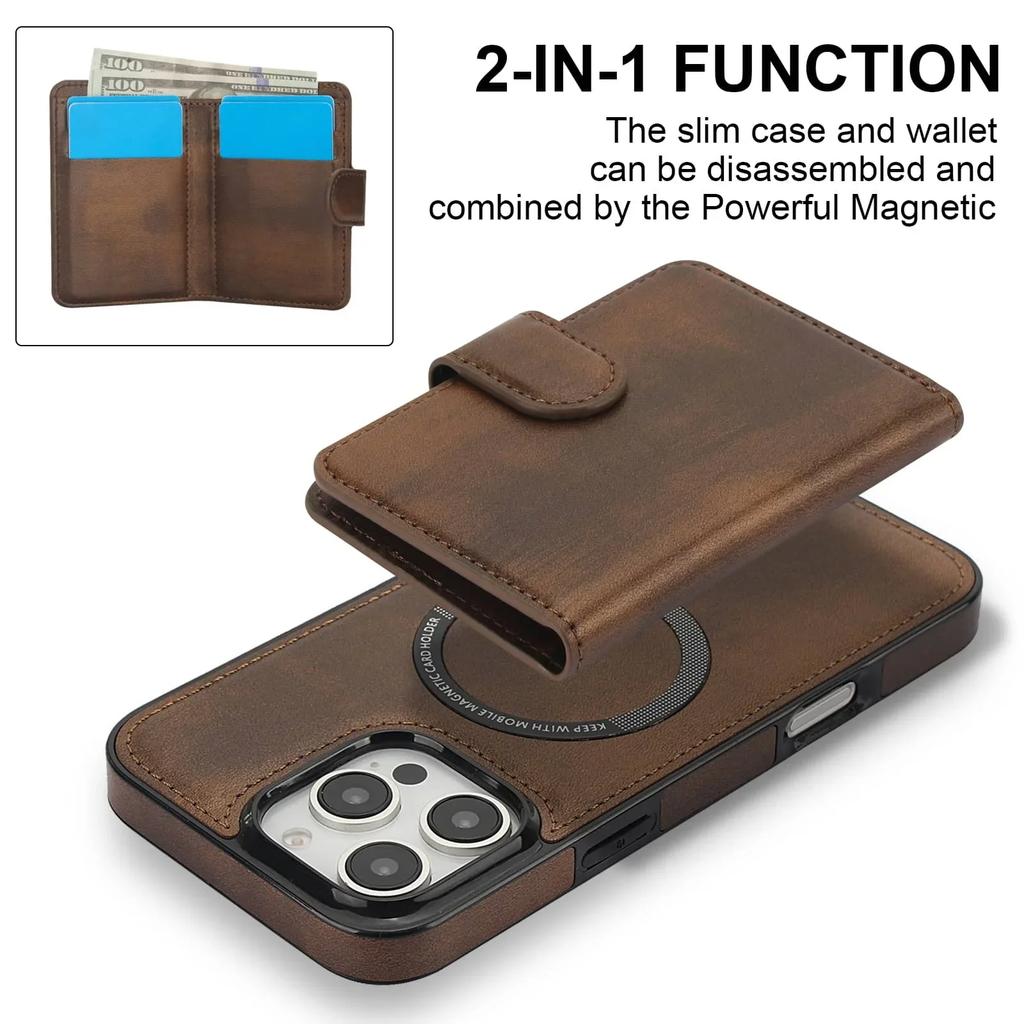 Wallet Case for iPhone 16/15/14/13/12/11 Pro Max Mini 7 8 SE Compatible with Magnetic, Detachable Magnetic Case with Card Holder