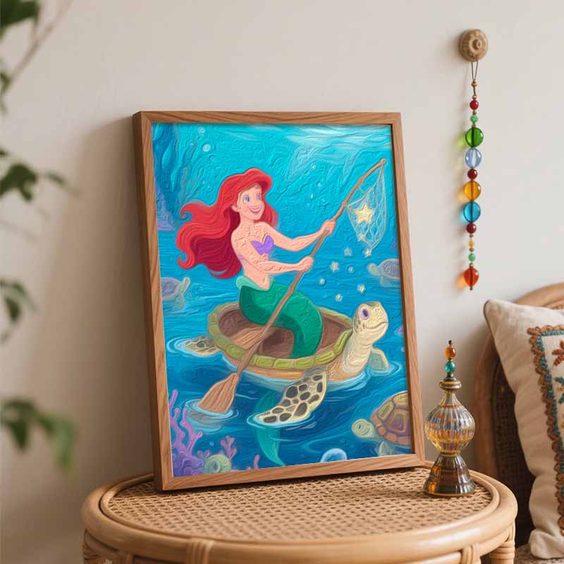 Disney Digital Oil Painting Art Kit Mermaid Sea Turtle Ocean Handmade Coloring Painting Home Decor