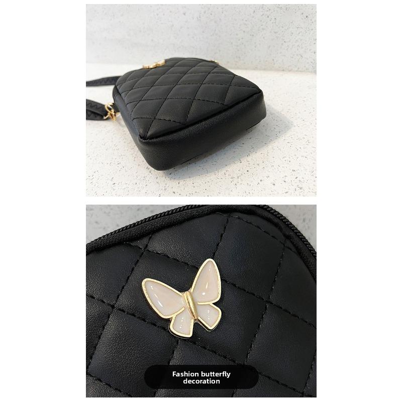 Rhombus Small Bag Women's New Korean Version Mobile Phone Bag Embroidered Butterfly Messenger Bag