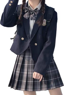High School Sailor JK Set with and Check School Matching Graduation Halloween Cosplay [cnstone] Girls' Uniform, Suit, Uniform, 5-Piece Ribbon, Blazer,