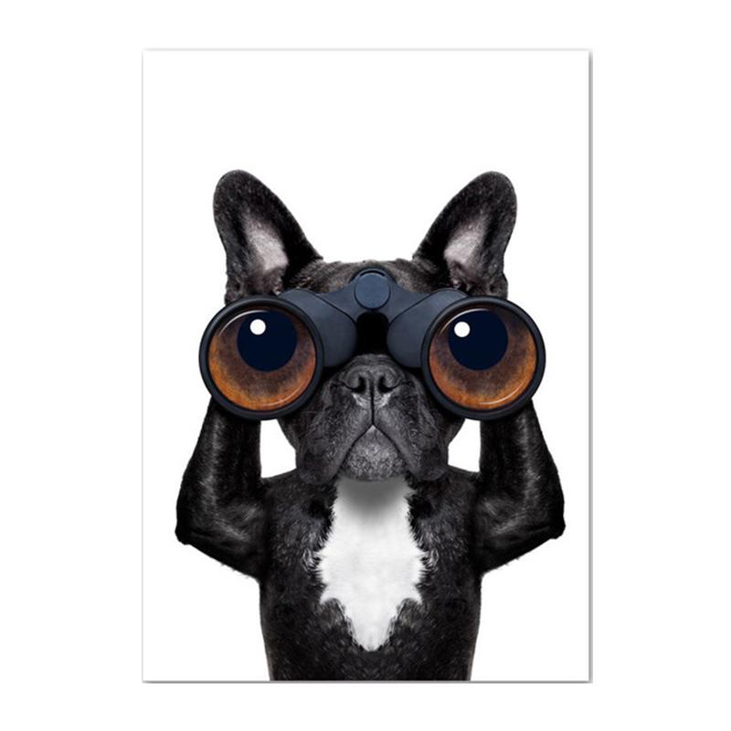 

Кумедна собака дивиться в телескоп Французький бульдог Настінне мистецтво Плакат Тварина Настінне зображення Дитяча кімната Вітальня Прикраса спальні 30X40cm Unframed