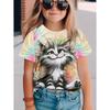 Süße Katzenmädchen Kleidung Druck Kinder T-Shirt Pullover Kurzarm Bequeme Kinderkleidung