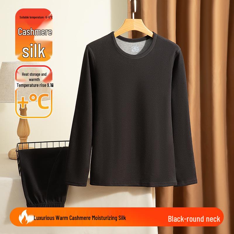 Men's Cashmere Fleece-Lined Thermal Underwear Set - Half High Neck, Warm Autumn Clothes & Pants