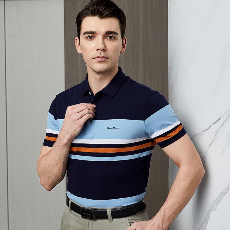 Young River Men s Striped Business Casual Polo Shirt 48