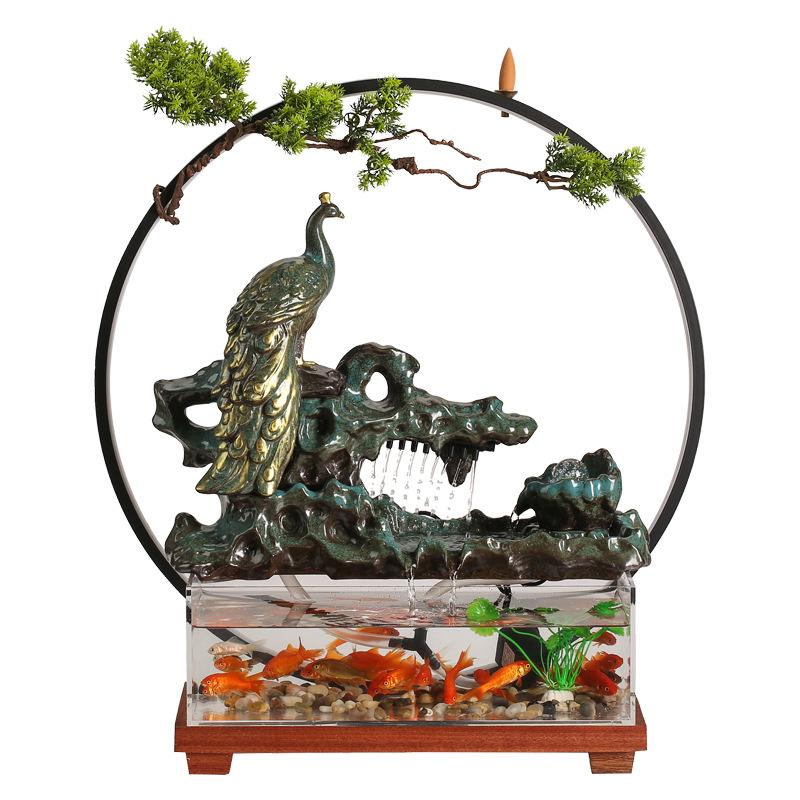 Chinese-style flowing water ornaments landscape fish tank living room small fountain waterfall creative home decoration