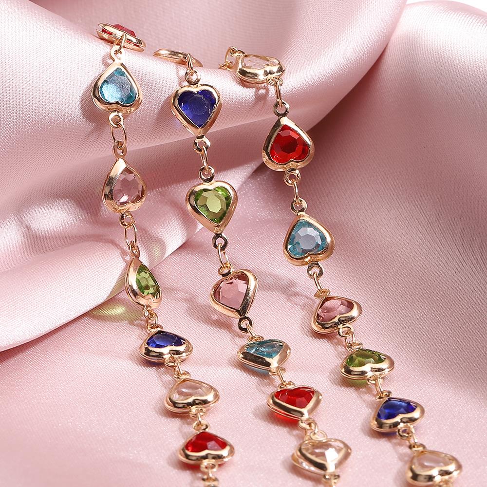 1Meter Crystal Bead Chain Colorful Love Heart Oval Glass Beads Copper Chains for Necklace Bracelet Jewelry Making DIY Supplies