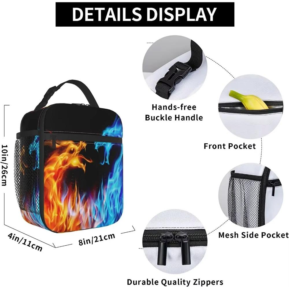 Ice and Fire Dragon Totes Lunch Bag Portable Insulated Lunch Box Back To School Picnic Office Travel