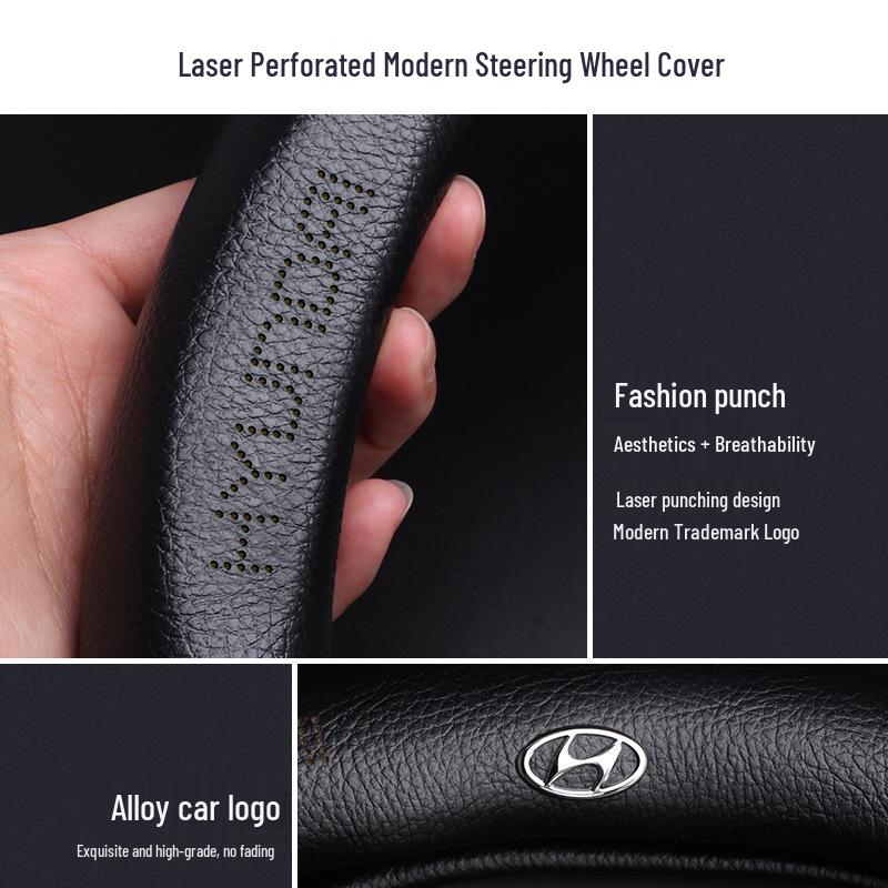 Premium Genuine Leather Steering Wheel Cover for Modern Cars: Mistra, Tucson, Santa Fe, Reina, IX35, IX25, Elantra, Langdong