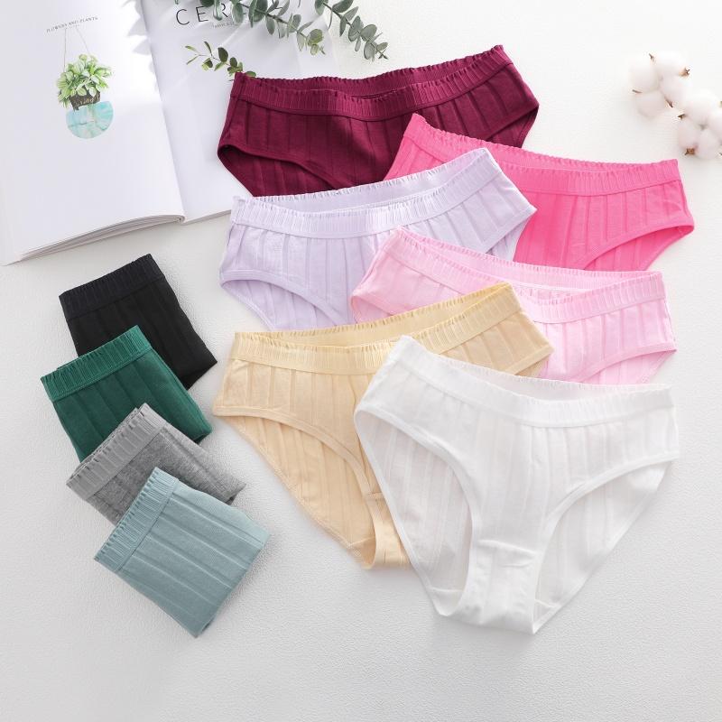Women Seamless Cotton Crotch Panties Summer Dopamine Briefs Underwear Solid Color Breathable Elastic Sexy Stripe Lingerie Spring