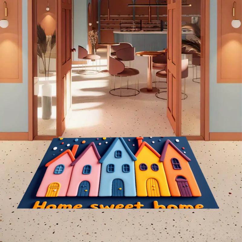 3D Home Sweet Home Rug Colorful Little House Entryway Doormat Front Door Rugs Non Slip Soft Easy Clean Durable Warm Decor Carpet