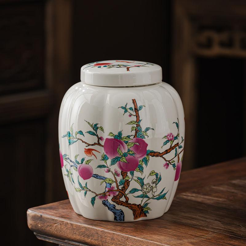 Creative Ink Landscape Pattern Ceramic Tea Caddy with Lid Sealed Moisture-proof Storage Jar Countertop Crafts Decoration Jar