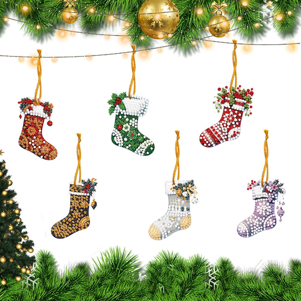 6pcs Xmas Theme 2D/Flat DIY Diamond Painting Set Hanging Diamond Art Kits Diamond Art Pendant Window Hanging Art for Home Decor