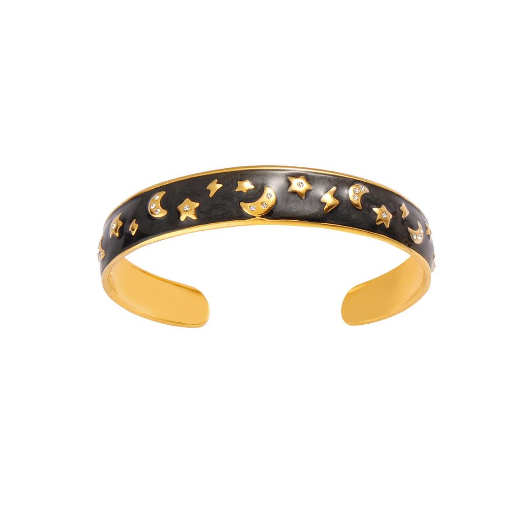 Stainless Steel Enamel Star  Moon Openable Bracelet - Non-Fading Titanium Steel