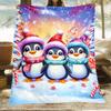 Christmas Penguin Family Wearing Hats Scarves Flannel Blanket Festive Winter Holiday Theme Kids Bedding Soft Cozy Throw Blanket