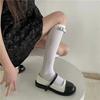 Summer Thin Velvet White Silk Long Tube Socks with Butterfly Knot over Knee Slimming Leg Effect Japanese Style JK Stockings