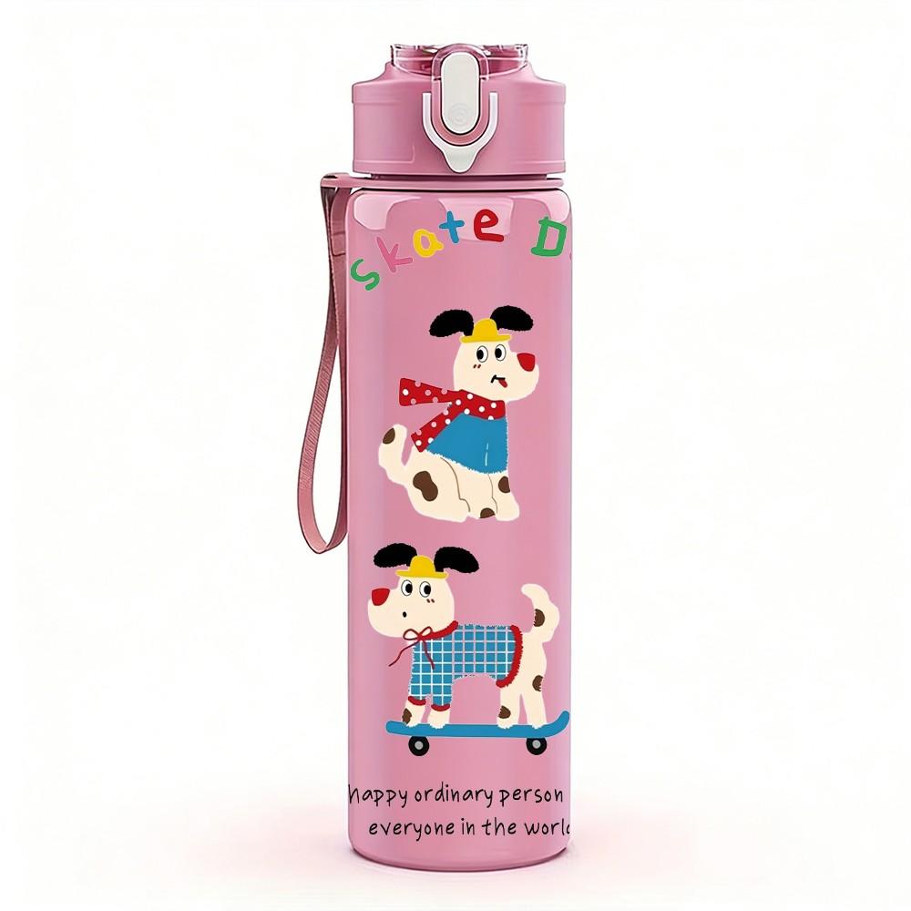 1PC Blue Little Character Print 750ml Color Plastic Sports Water Bottle Leakproof Flip Straw Lid Suitable for Sports Office Home Use