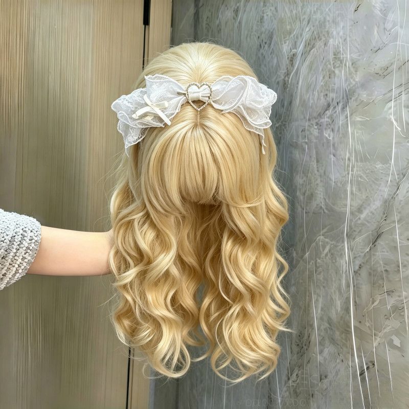 Sweet Big Wavy Hair Wig - Girl's Air Bangs Full Head Covering Wig - Daily Wear or Anime Cosplay Wig