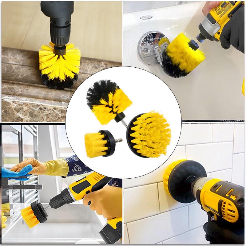 3-Piece Electric Drill Brush Set: Cleaning, Bristle, and Car Wheel Brushes
