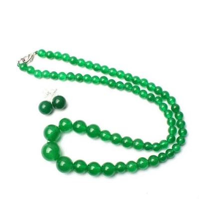Hermoso juego de pendientes y collar con cuentas redondas de Jade verde Natural de 6-14mm