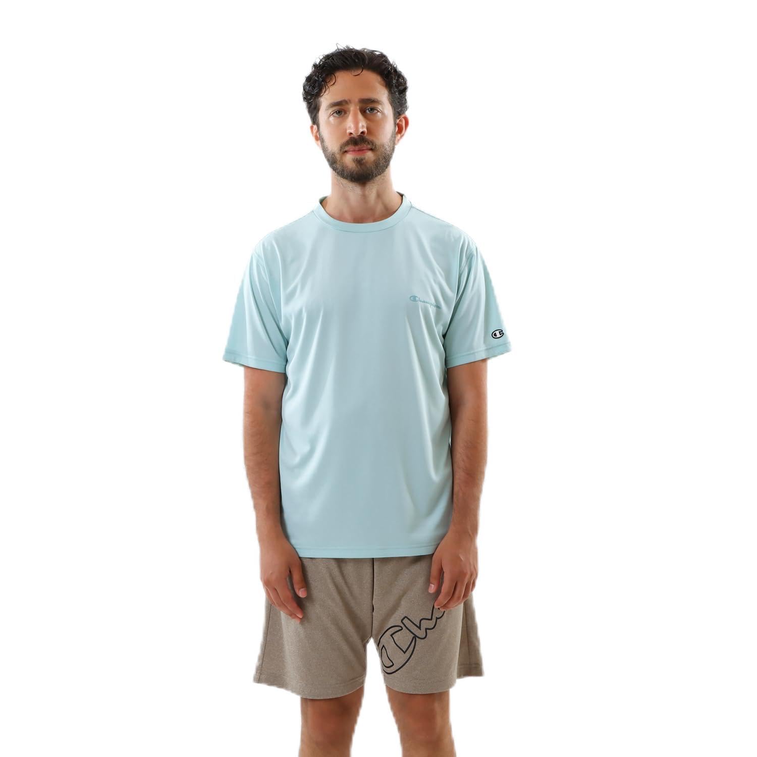 

Champion Короткий экипаж быстрая УФ-защита короткий рукав Лаймовый туман футболка, рукава, горловина, антибактериальная, дезодорирующая, сушка, защита, логотип, футболка,